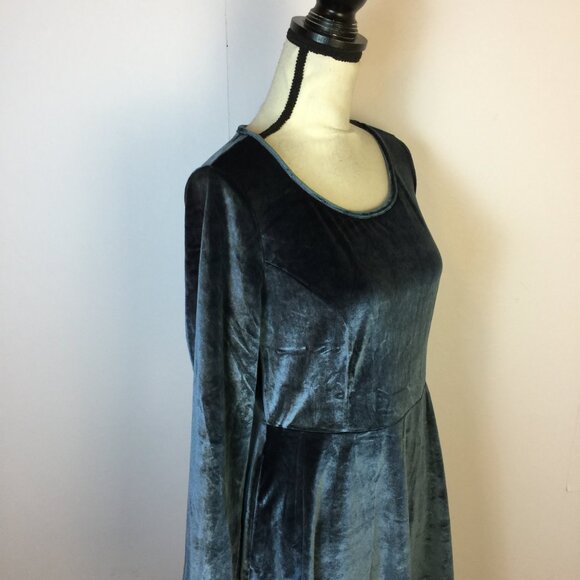 Frock Shop Fit & Flare Dress Size L Womans Gray Blue Stretch Velvet Long Sleeve - Picture 6 of 16